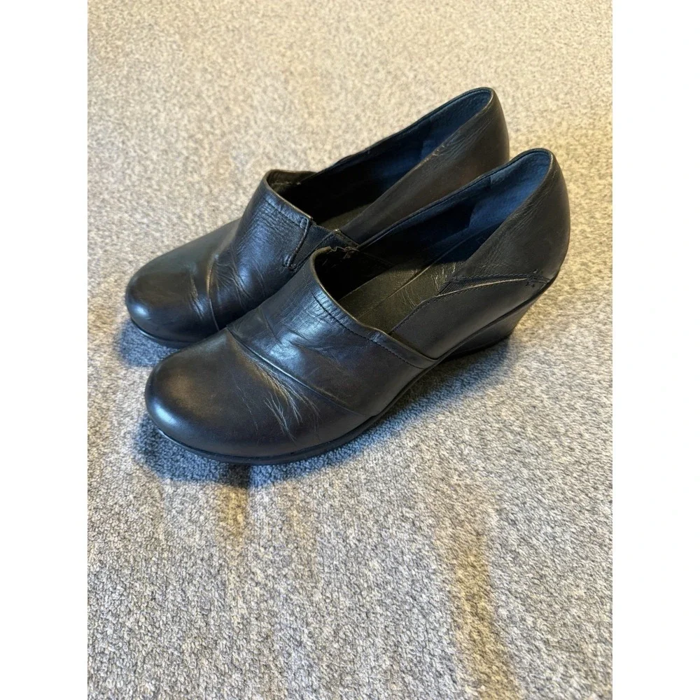 Dansko Shoe Wedge Rosaline Leather Slip On Heels Dress Black Women's EU Size 42